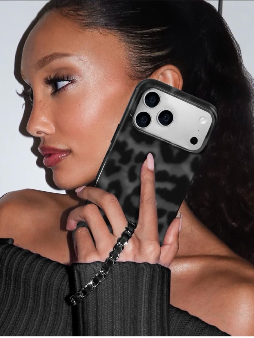 Velvet Caviar Black Leopard Print Phone Case and matching MagSafe grip